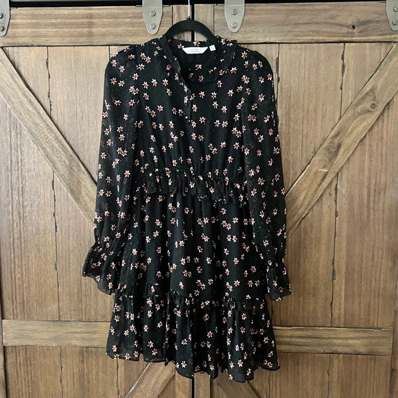 & Other Stories Ruffled Long Sleeve Black/Red Floral Mini Dress Size 2 EUC - Picture 3 of 10